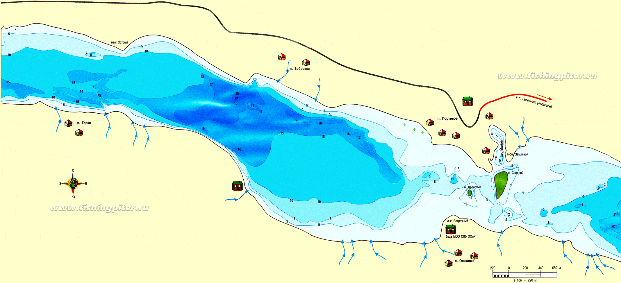 Карта глубин Суходольского озера. 