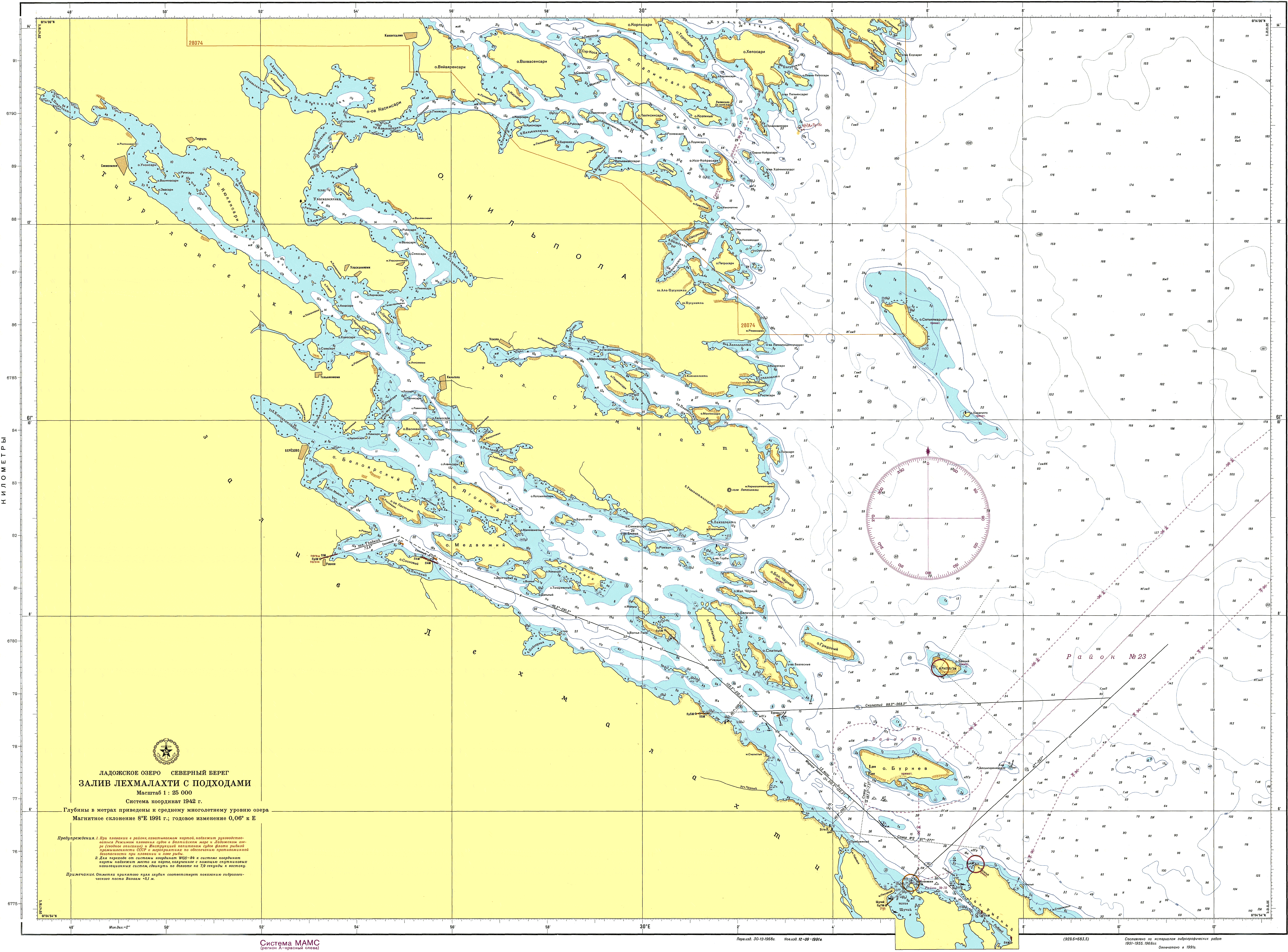 Карта глубин Ладожского озера. Залив Лехмалахти с подходами